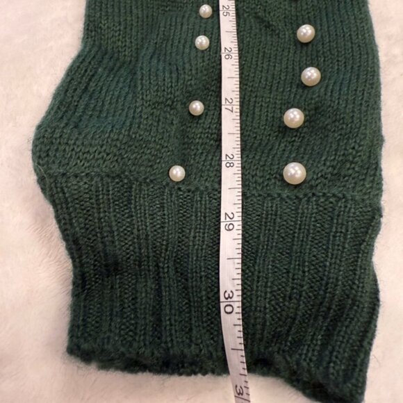 Viva Boutique forest green sweater pearl embellishments long sleeves crewneck M - Picture 10 of 11